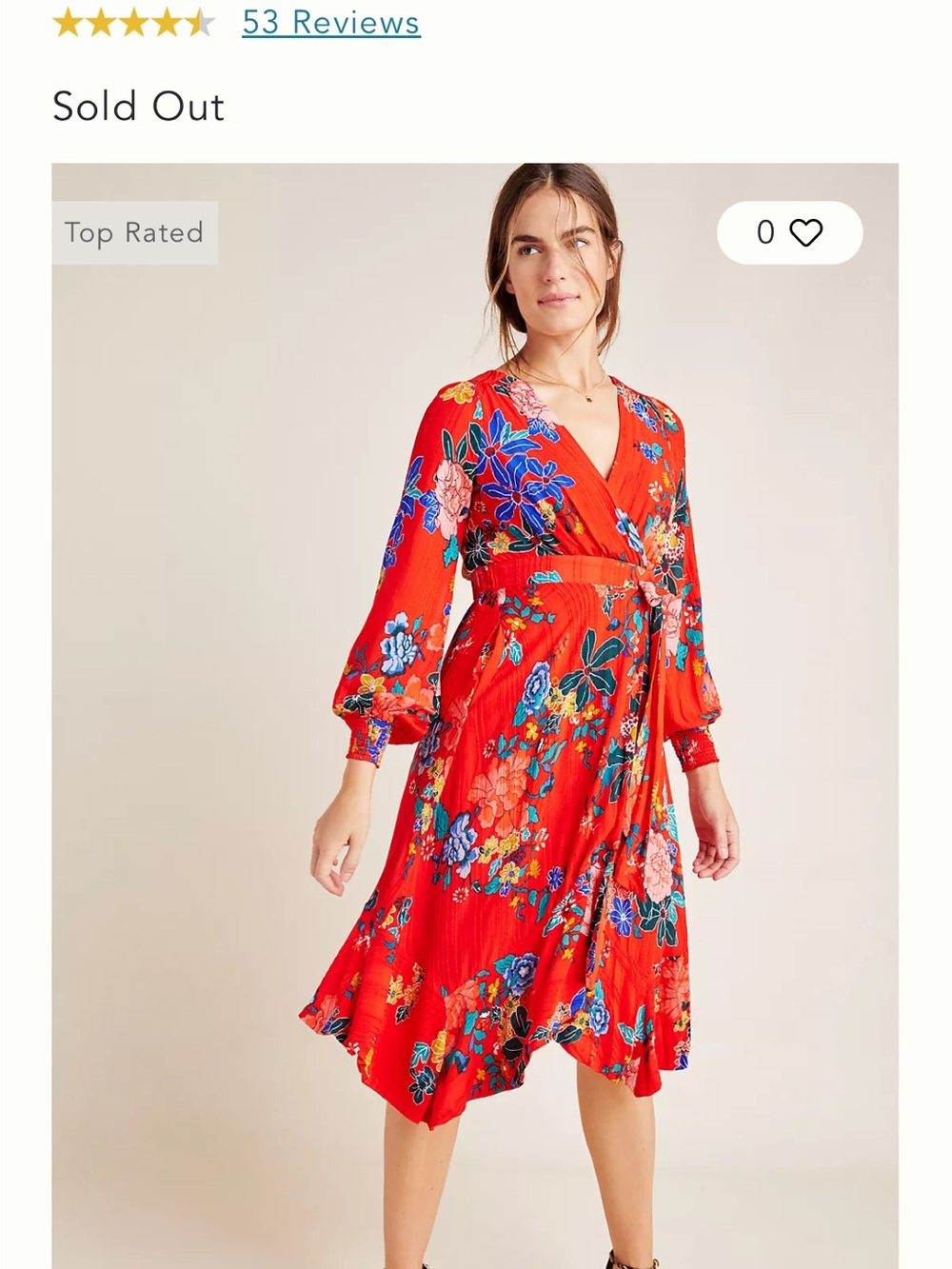 Floral Wrap Midi Dress in Red by Anthropologie with POCKETS!